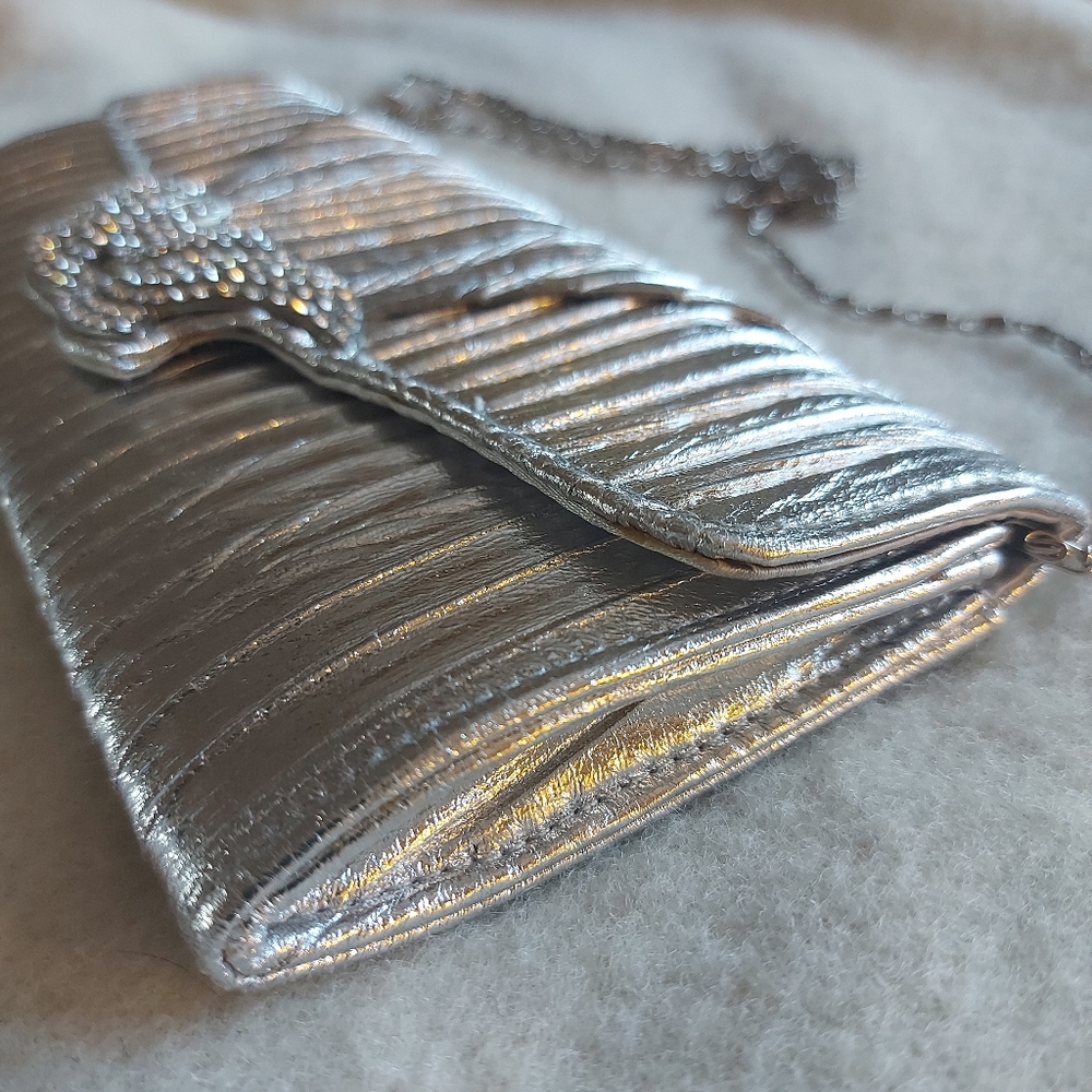 Silver clutch with rhinestone detail